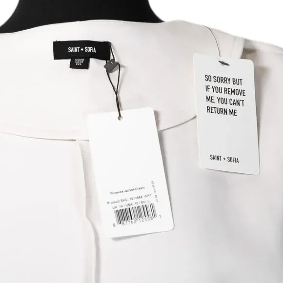 Saint + Sofia Women's Florence Jacket Cream Organic Cotton Blend Full Zip 10 NWT - Picture 4 of 9